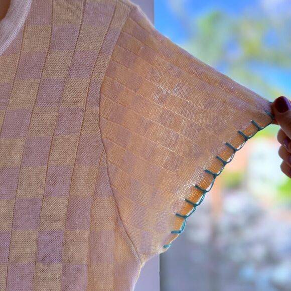 YanYan Knits Cap Sleeve Maxi Dress with Cloud in Checkered Yellow & Tan size M - Picture 6 of 16